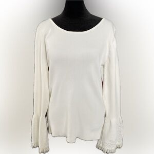 White Lace-Trim Ribbed Knit Blouse - Women